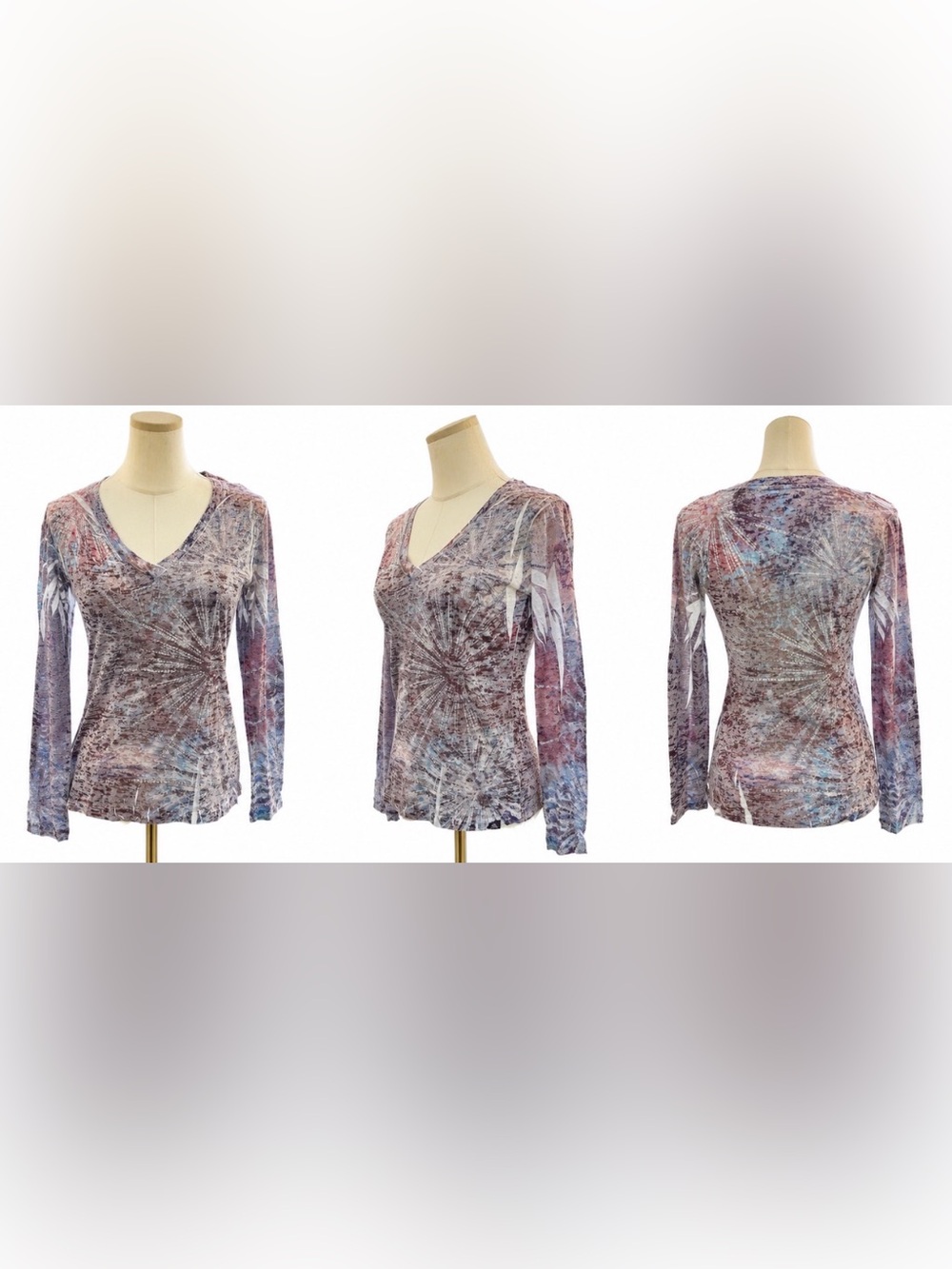 prAna Burnout Long Sleeve V-Neck Top Purple Blue Abstract Print Women’s Medium - Picture 5 of 5